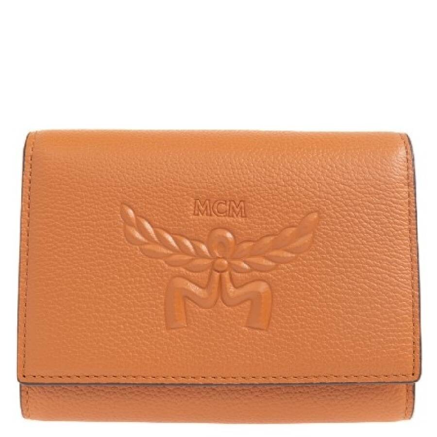 Mcm Embossed Logo Small Himmel Trifold Wallet In Brown