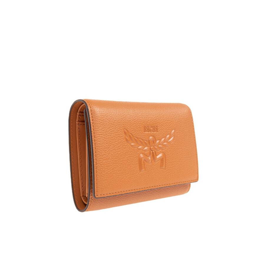Mcm Embossed Logo Small Himmel Trifold Wallet In Brown