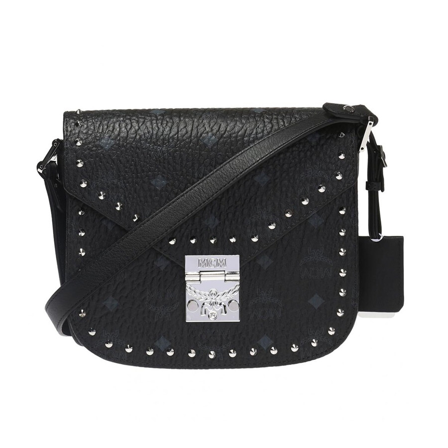 Mcm Ladies Black Patricia Shoulder Bag in Studded Outline Visetos