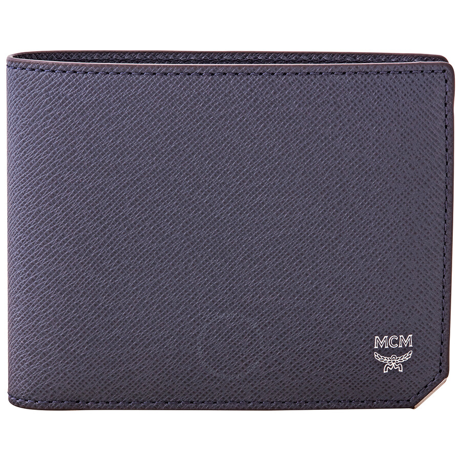 Mcm Ladies Navy Bifold With Card Case in Embossed Leather MCM