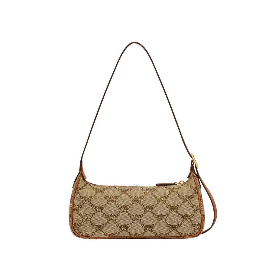 Mcm Lauretos Jacquard Small Himmel Shoulder Bag In Beige