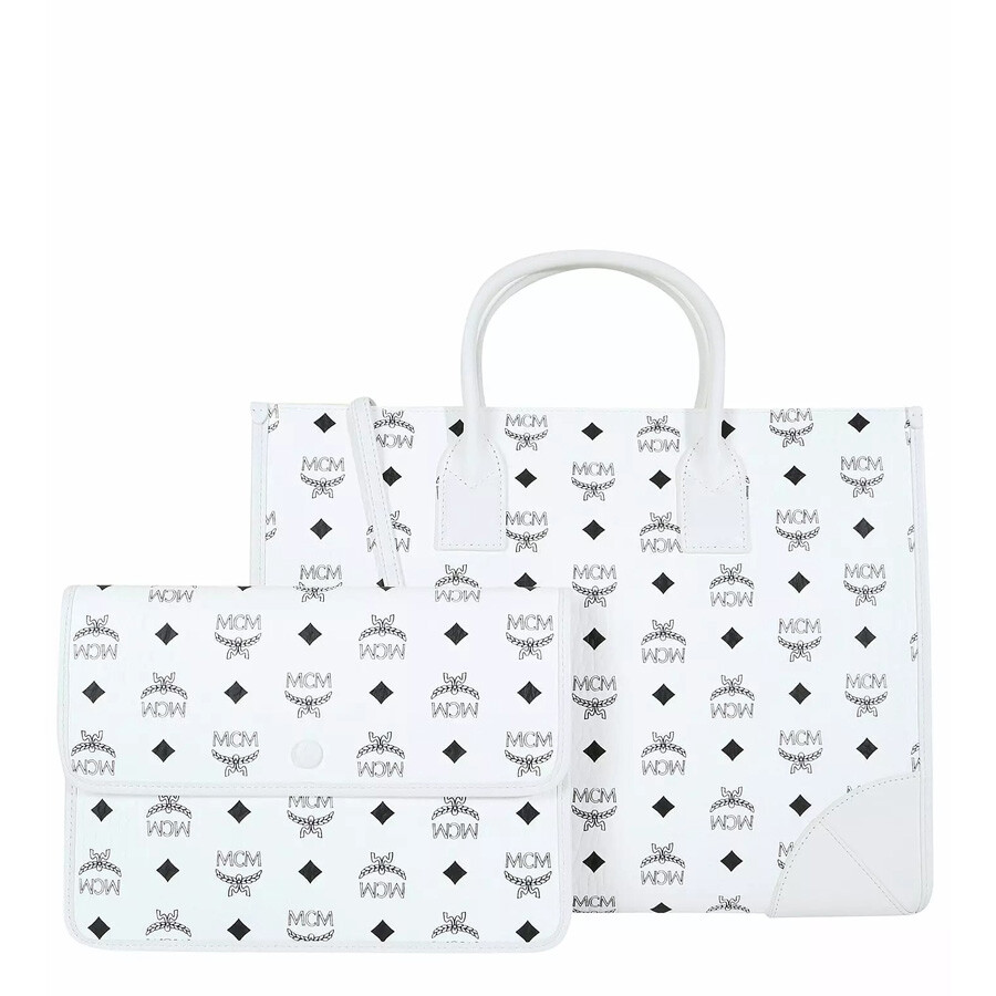 ★TOUT Y EST★ Munich Visetos Tot MWTCSBO02QZ Large München Tote in Visetos White | MCM ®TH
