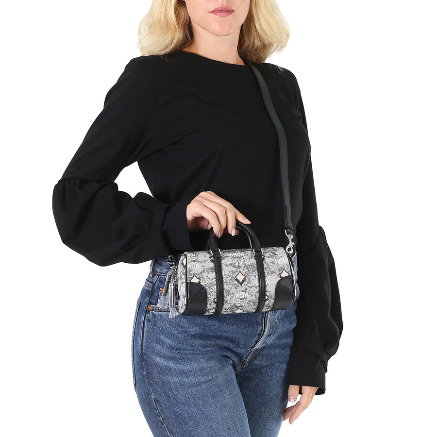 Mcm Vintage Jacquard Monogram Boston Bag In Grey