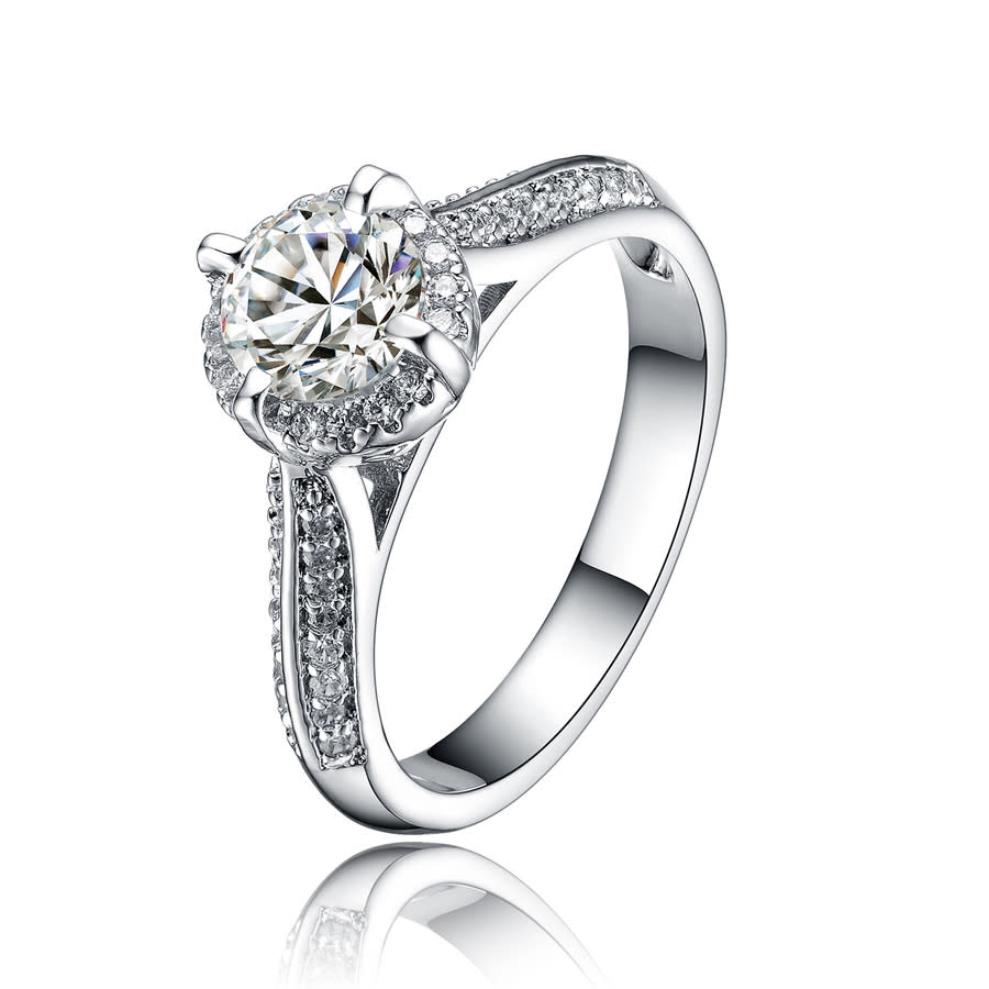 Silver Classy Rings Megan Walford Classy Sterling Silver Round Clear Cubic Zirconia Side ...