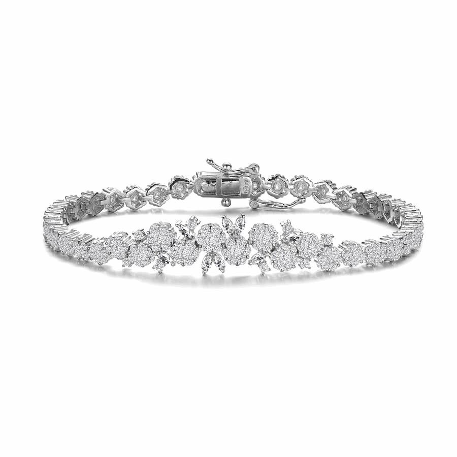 Round Clear Center Cubic Zirconia Flower Ring Rhodium Plated Sterling Silver