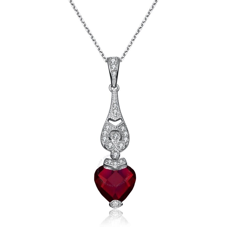 925 Sterling Silver Red Cubic Zirconia Heart Shaped Pendant