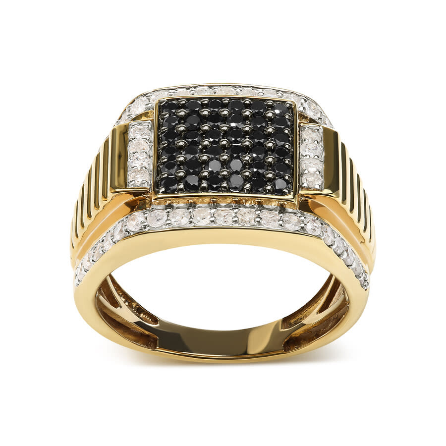 Haus Of Brilliance Men's 14k Yellow Gold Plated .925 Sterling Silver 1 1/2 Cttw White And Black Treated Diamond Cluster