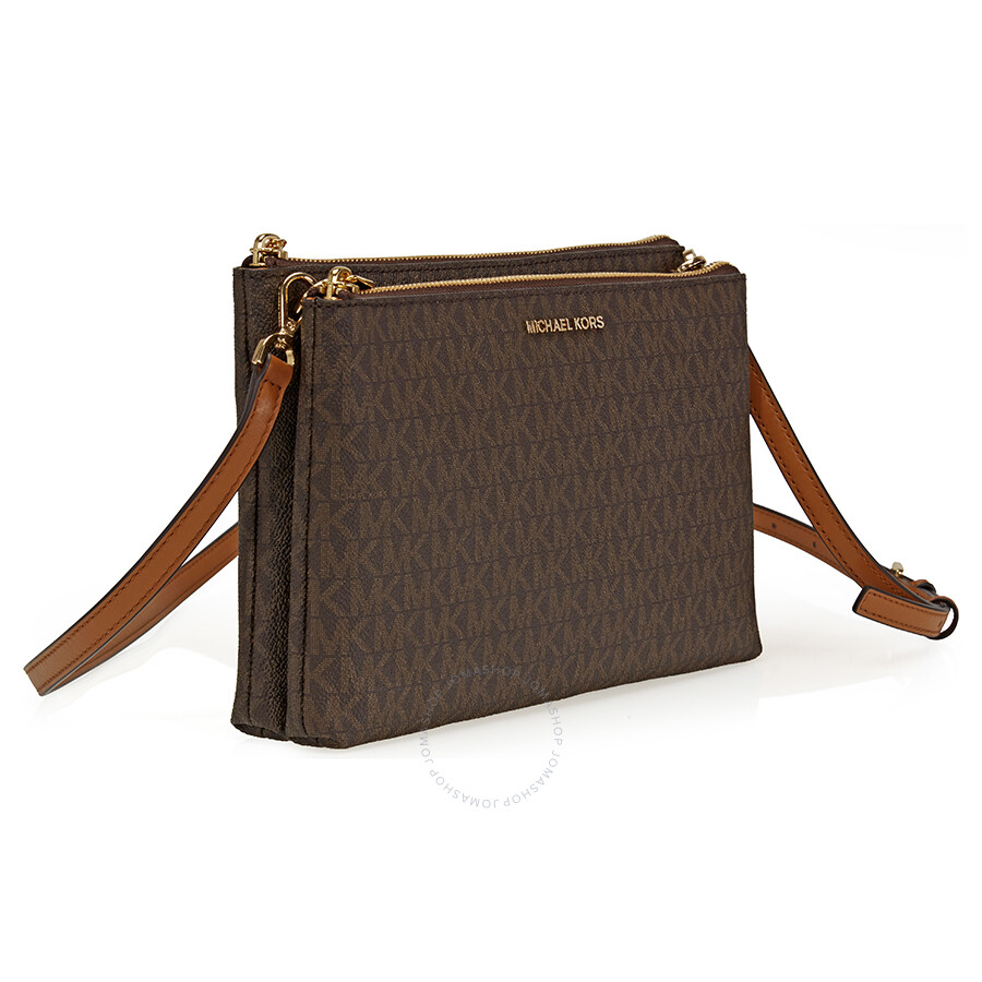 Michael Kors Adele Double Gusset Signature Crossbody - Brown - Adele ...