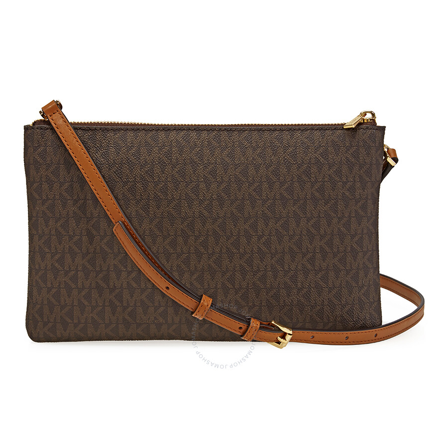 Michael Kors Adele Double Gusset Signature Crossbody Brown Adele