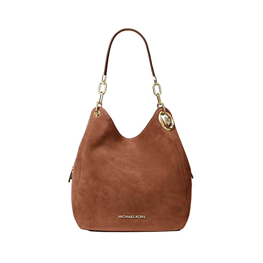 Michael Kors Lillie Large Suede Shoulder Bag In Brown