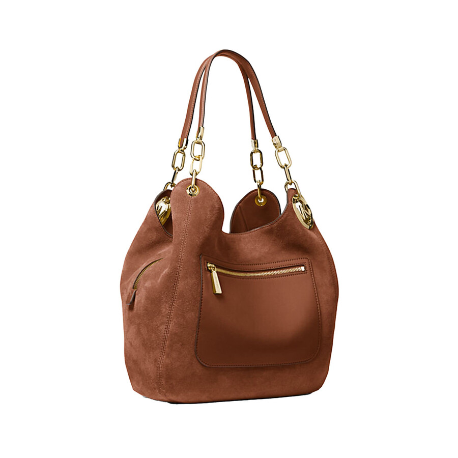 Michael Kors Lillie Large Suede Shoulder Bag In Brown
