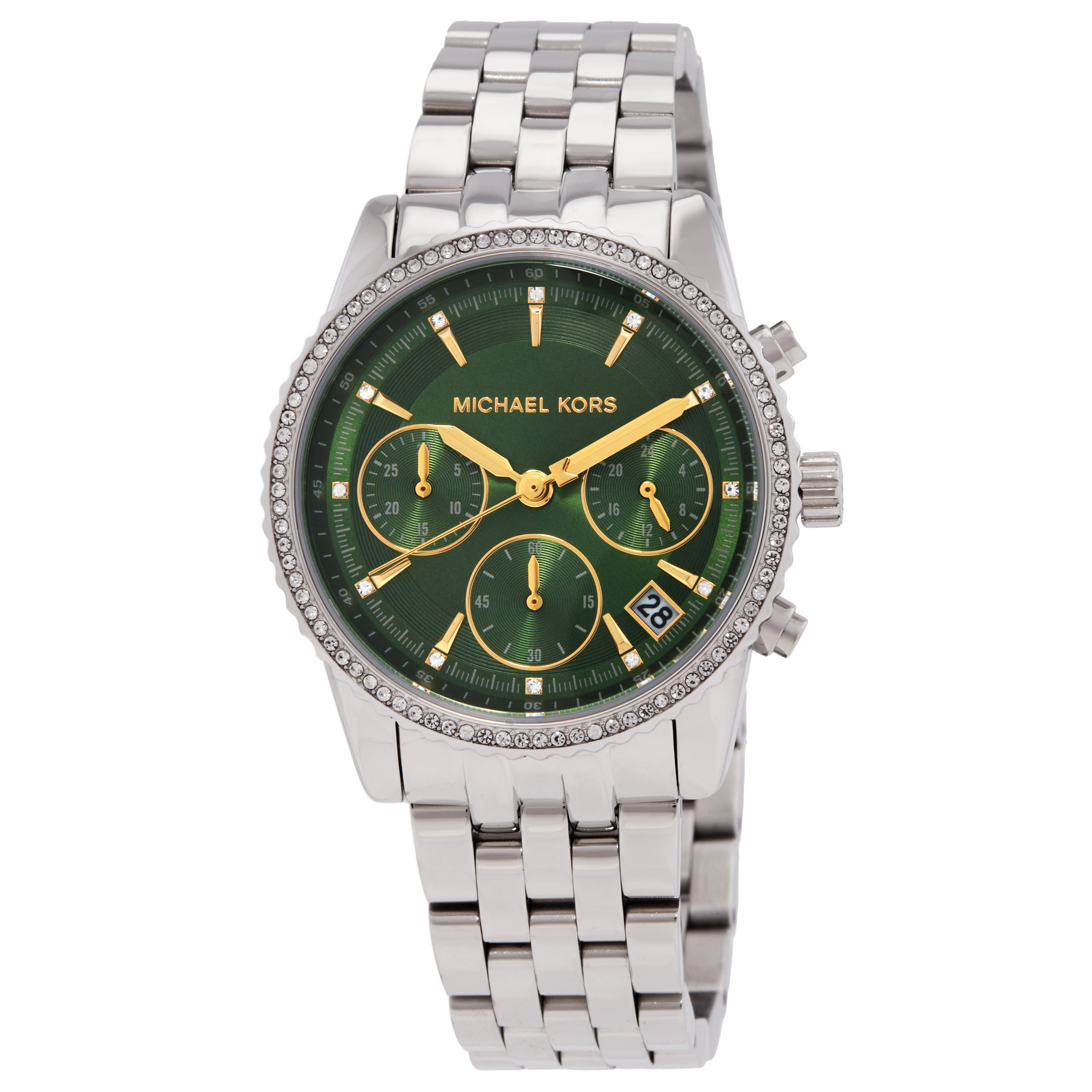 Michael Kors Bryant Pave Chronograph Quartz Crystal Green Dial Ladies Watch MK7583