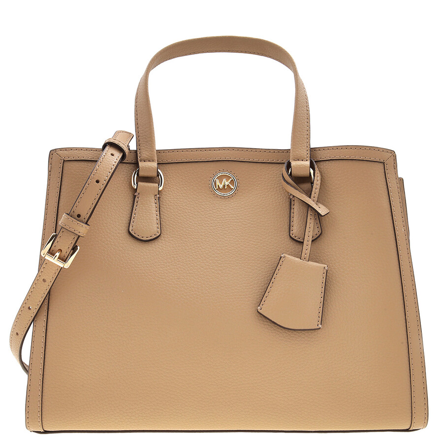 Michael Kors Chantal Medium Leather Satchel In Beige