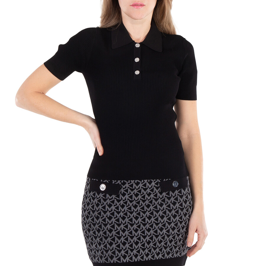 Classic Collar Stretch Knit Polo Shirt, Size Small