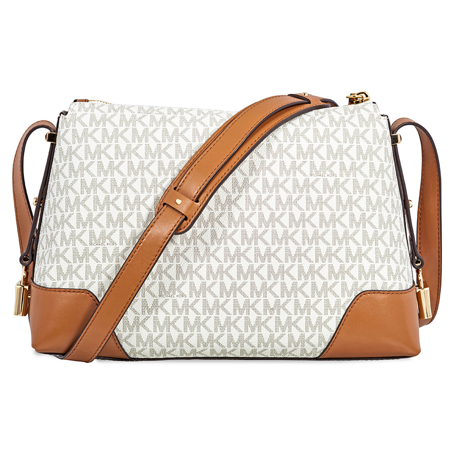Michael Kors Crosby Medium Signature Logo Print Messenger Bag Vanilla