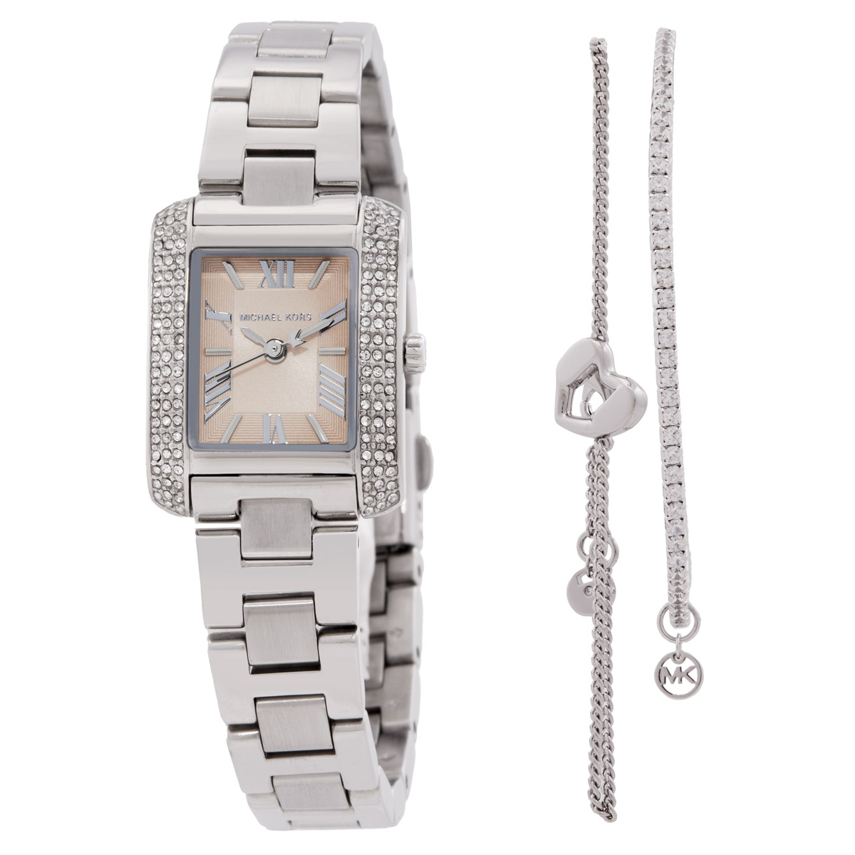 Michael Kors Pink Dial Silver Crystal-Set Bezel Bracelet Watch Michael Kors MK6160 Runway Pink Dial Quartz Women main image 4