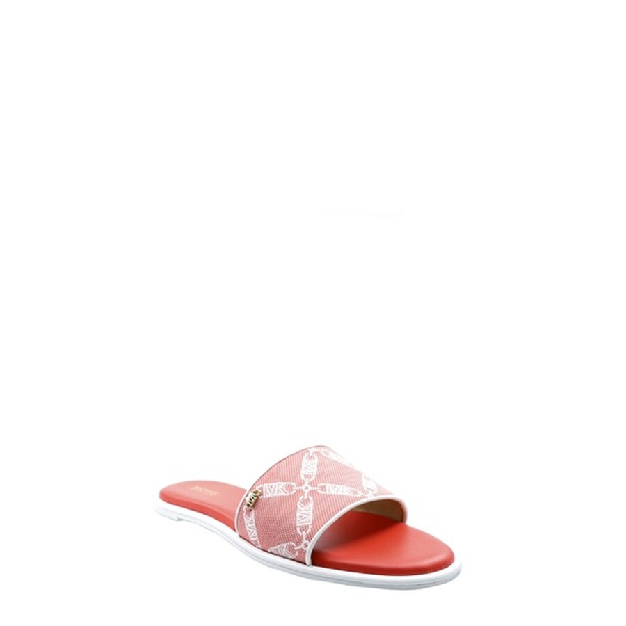 Michael Kors Saylor Empire Logo Jacquard Slide Sandal In Red