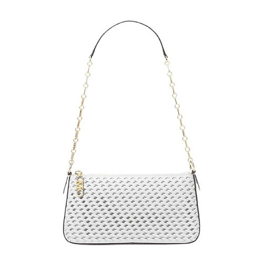 Michael Kors Empire Medium Woven Leather Chain-link Pochette In White
