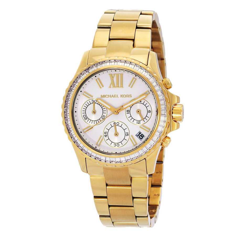 Michael Kors Women's Everest Chronograph Gold-tone Stainless Steel Bracelet Watch 36mm In Gold Tone / White