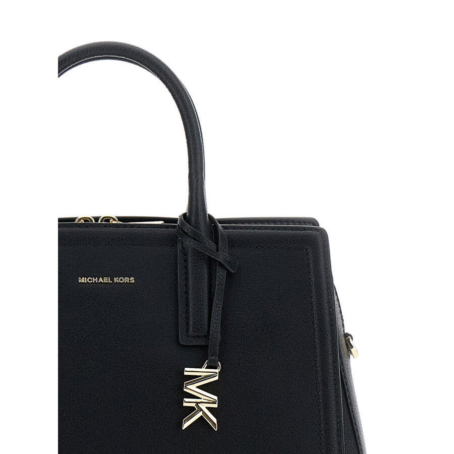 Michael Kors Black Handbag With Metallic Lettering Logo And Pendant On The Front In Leather Woman In Black