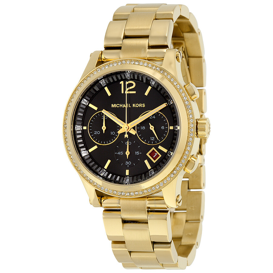 Michael Kors Heidi Chronograph Crystal Black Dial Ladies Watch MK6063 ...