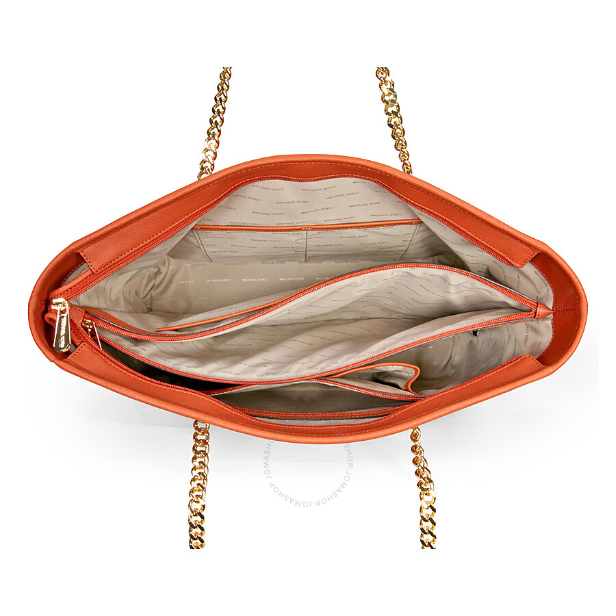 Michael Kors Jet Set Travel Medium Saffiano Leather Tote Orange Jet