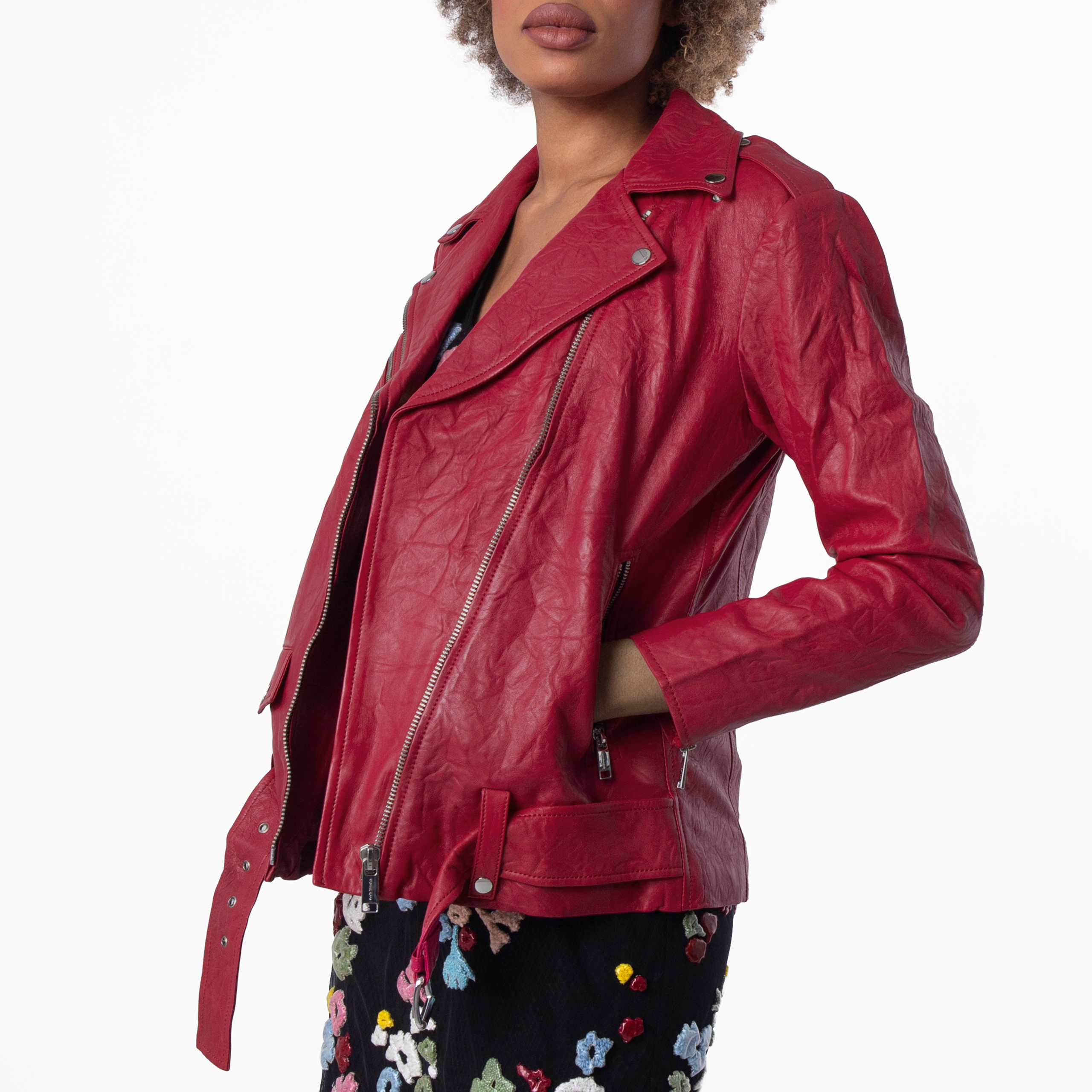 Michael Kors Ladies Crinkled Leather Moto Jacket, Size Small