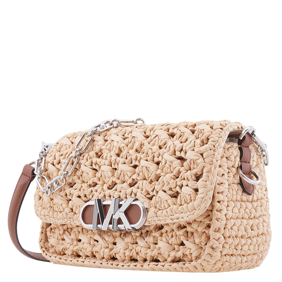 Michael Kors Ladies Parker Medium Woven Straw Shoulder Bag In Neutral