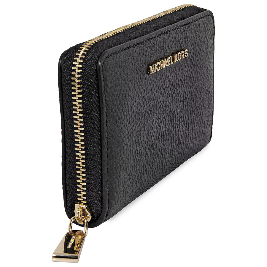 Michael Kors Ladies Small Pebble Leather Card Case Wallet In Black