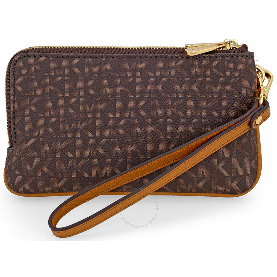 Michael Kors Medium Bedford PVC Wristlet - Brown / Acorn - Bedford ...