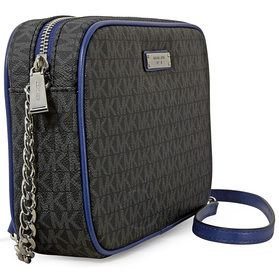 Michael Kors Large Jet Set Crossbody Bag Black/Electric Blue Jet