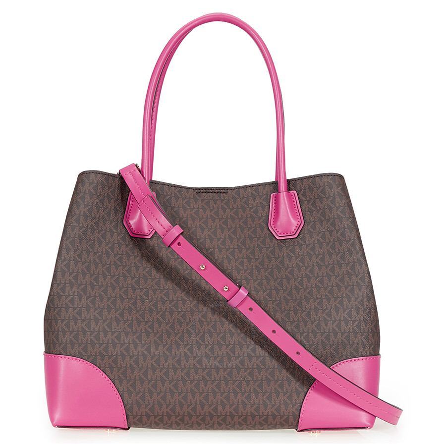Michael Kors Large Mercer Tote Brown Ultra Pink Michael Kors Large Mercer Tote Brown Ultra Pink