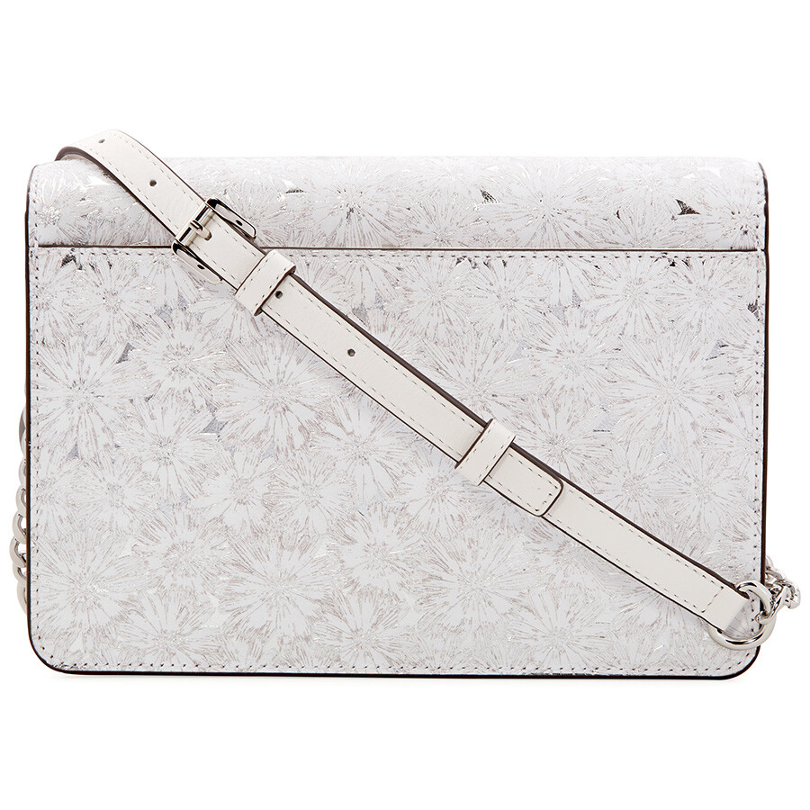 Michael Kors Large Metallic Floral Crossbody Bag White Silver