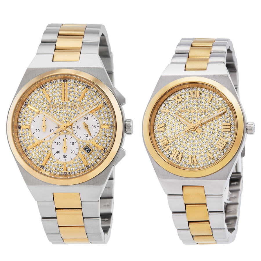 時計 MICHAEL KORS WATCH AND 18k GOLD NECKLACE Michael Kors Lennox Gold Pave Dial Dial Pair 33mm & 41mm