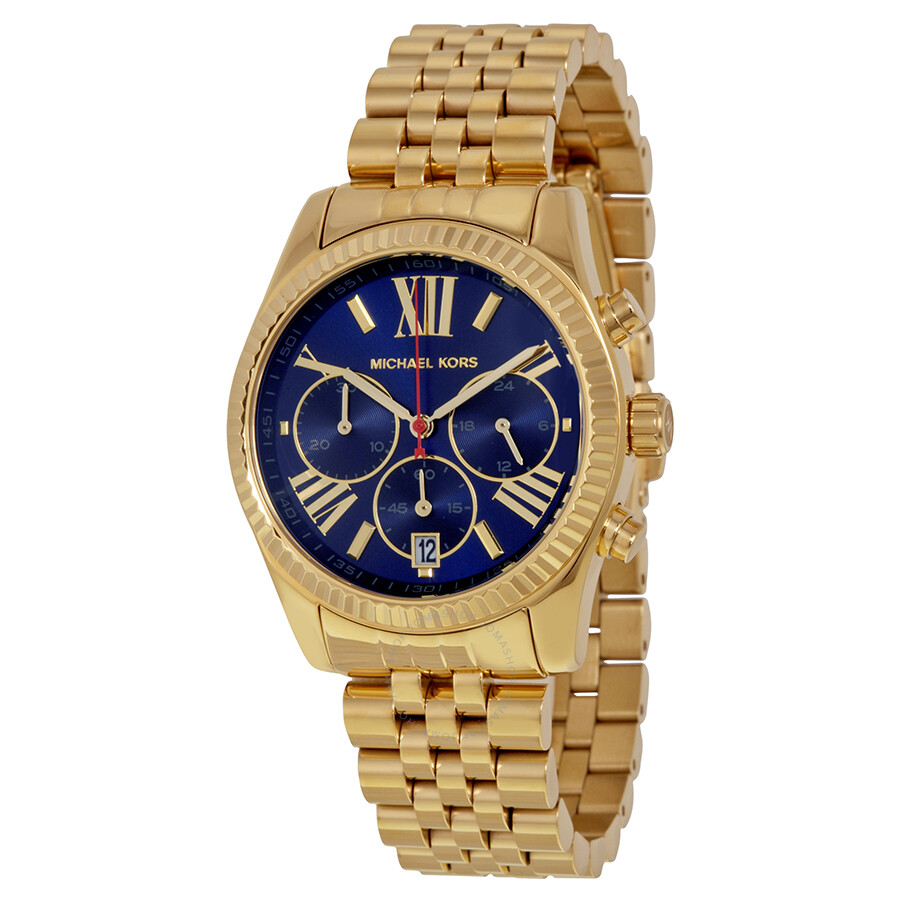 Michael Kors Lexington Chronograph Blue Dial Gold-tone Ladies Watch