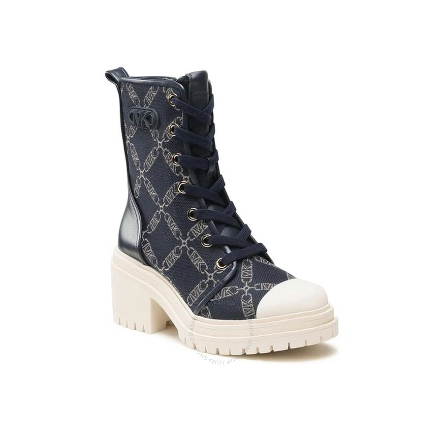 Michael Kors Logo Jacquard Hanley Combat Boots In Blue