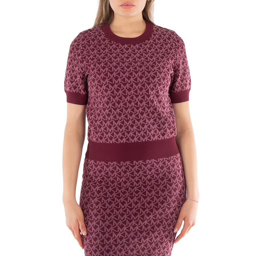 Logo Jacquard Short Sleeve Sweater, Size Small
