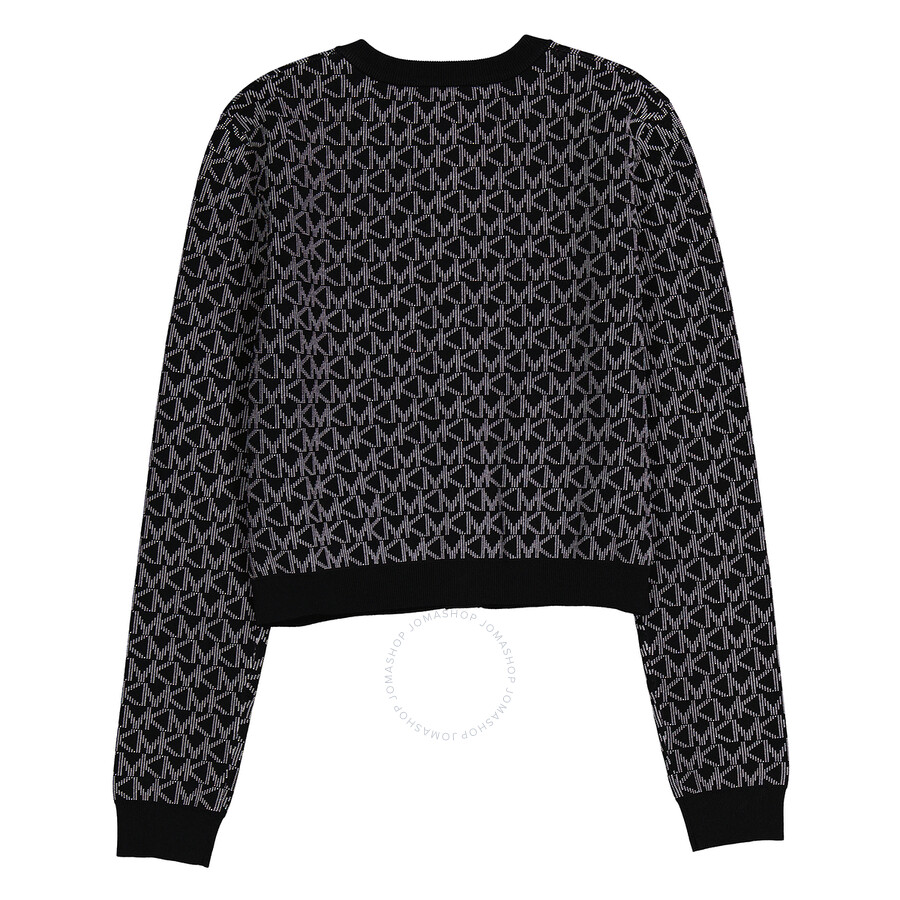 Michael Kors Long Sleeved Monogram Pattern Cardigan In White/black