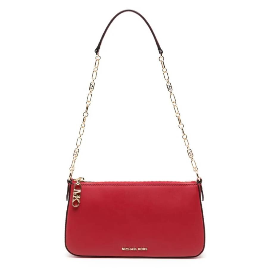 Michael Kors Medium Empire Leather Chain-link Pochette In Red