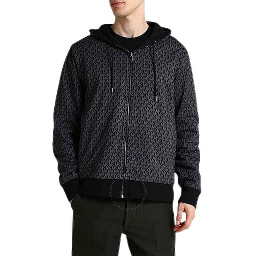 Michael Kors Reversible Monogram- Print Zip-up Hoodie In Black