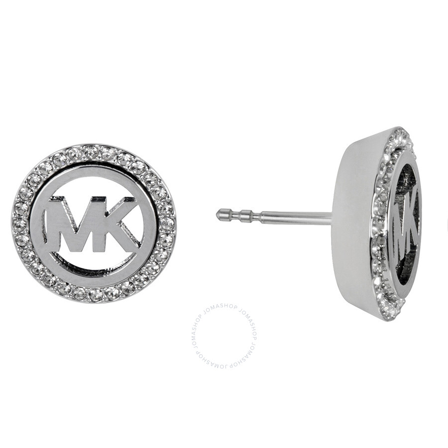 Michael Kors Monogram Pave Logo Silver Tone Earrings Michael Kors Monogram Pave Logo Silver Tone Earrings