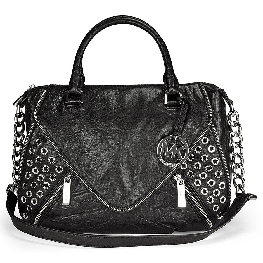 Michael Kors Odette Large Grommet Satchel Handbag in Black 30H3SOMS3L