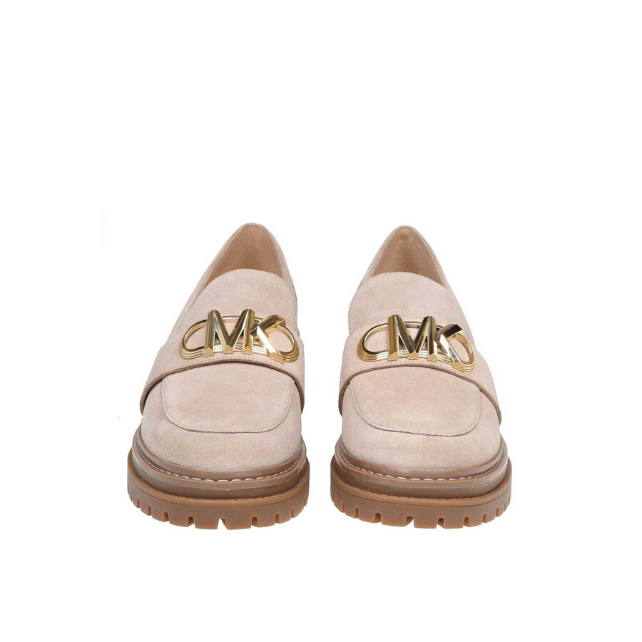 Michael Kors Parker Logo-plaque Suede Loafers In Beige