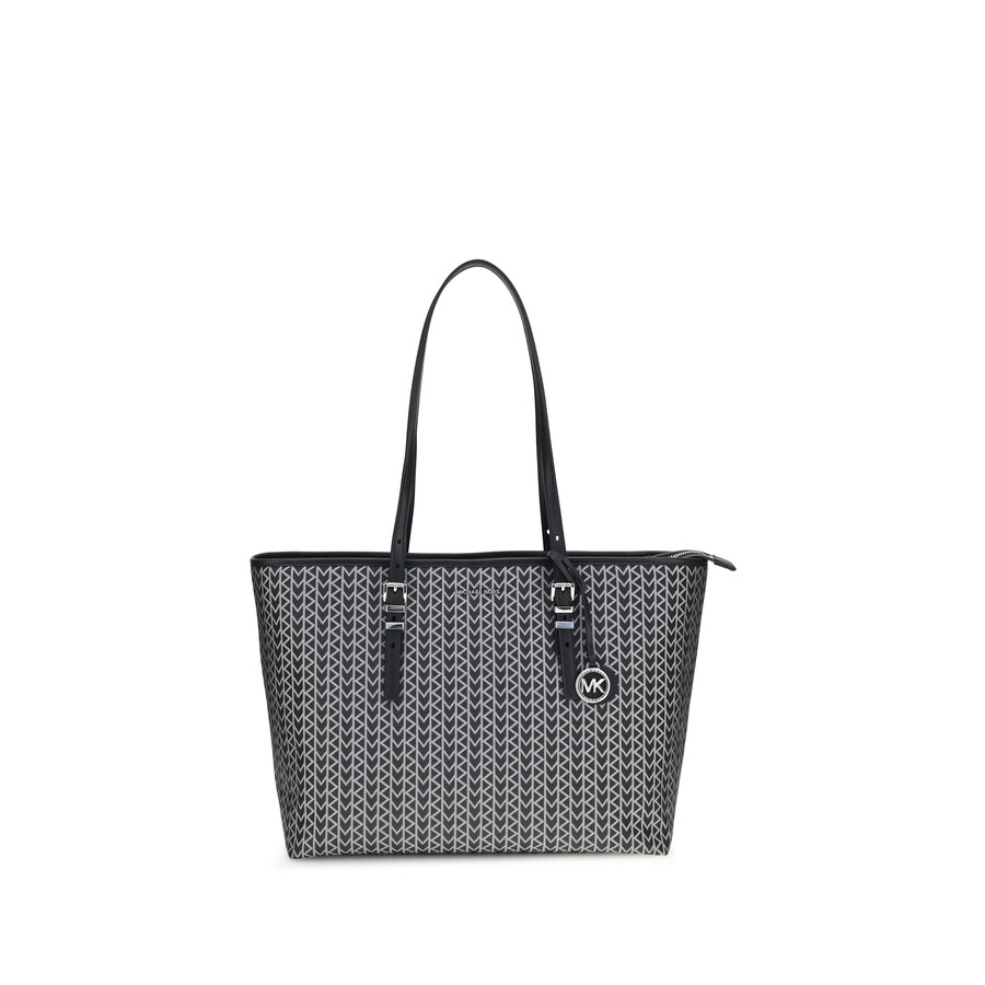 Michael Kors Quinn Large Jacquard Logo Tote Bag In Black