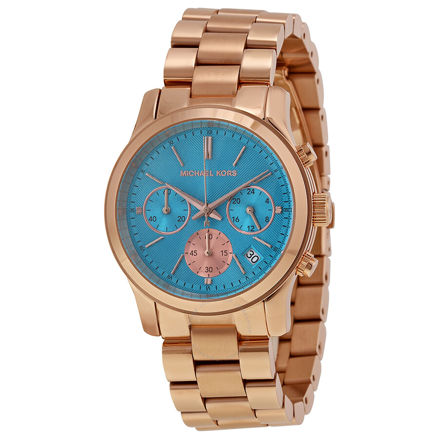 Michael Kors Runway Blue Dial Rose Gold-plated Ladies Quartz Watch ...