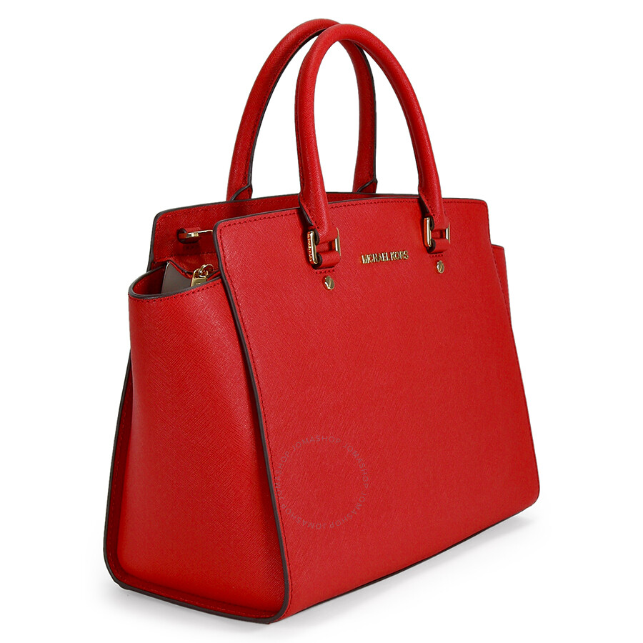 Michael Kors Selma Saffiano Leather Satchel Handbag in Red - Selma - Michael Kors - Handbags ...