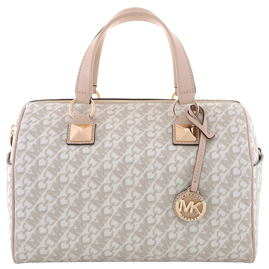 Michael Kors Signature Logo Medium Grayson Empire Satchel In Beige