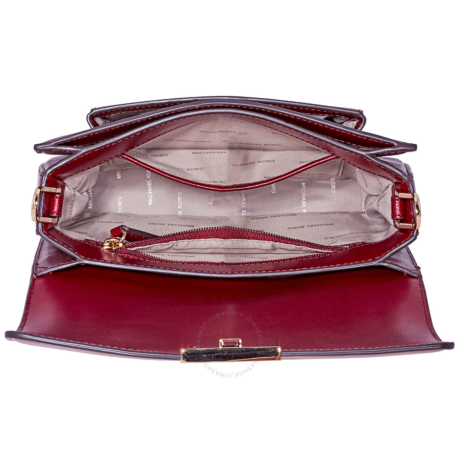 Michael Kors Sloan Editor Tri Color Leather Shoulder Bag Oxblood