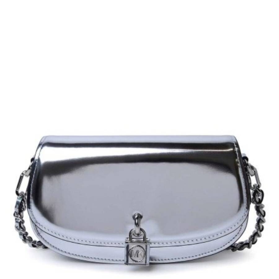 Michael Kors Small Mila Metallic Leather Shoulder Bag In Silver Tone