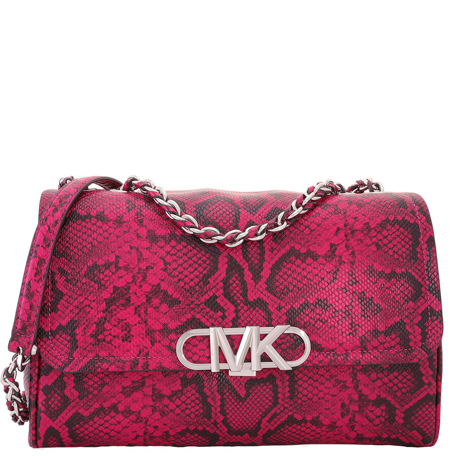 Michael Kors Snake Embossed Leather Shoulder Bag In Red